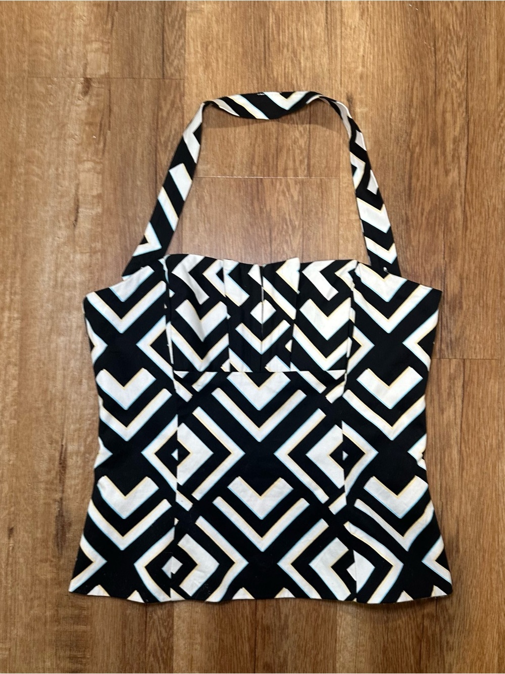 Geometric Black & White House Black Market Halter Top